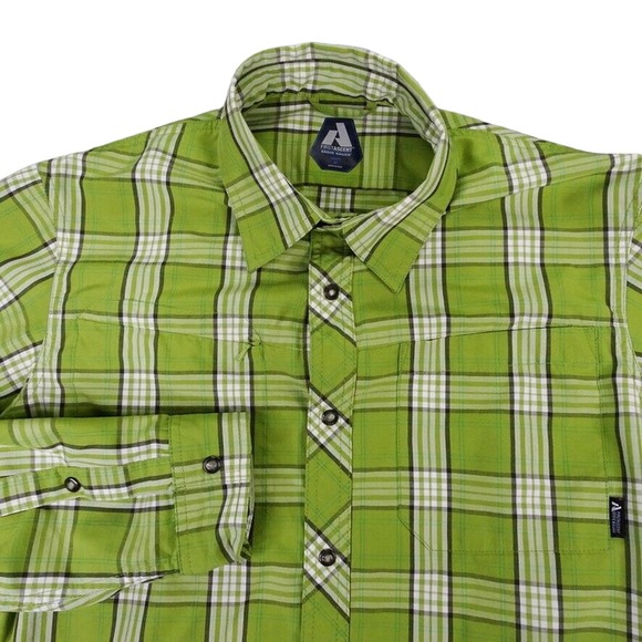 Eddie Bauer First Ascent Shirt Mens Medium Green Plaid Long Sleeve Pearl Snap - Picture 1 of 12